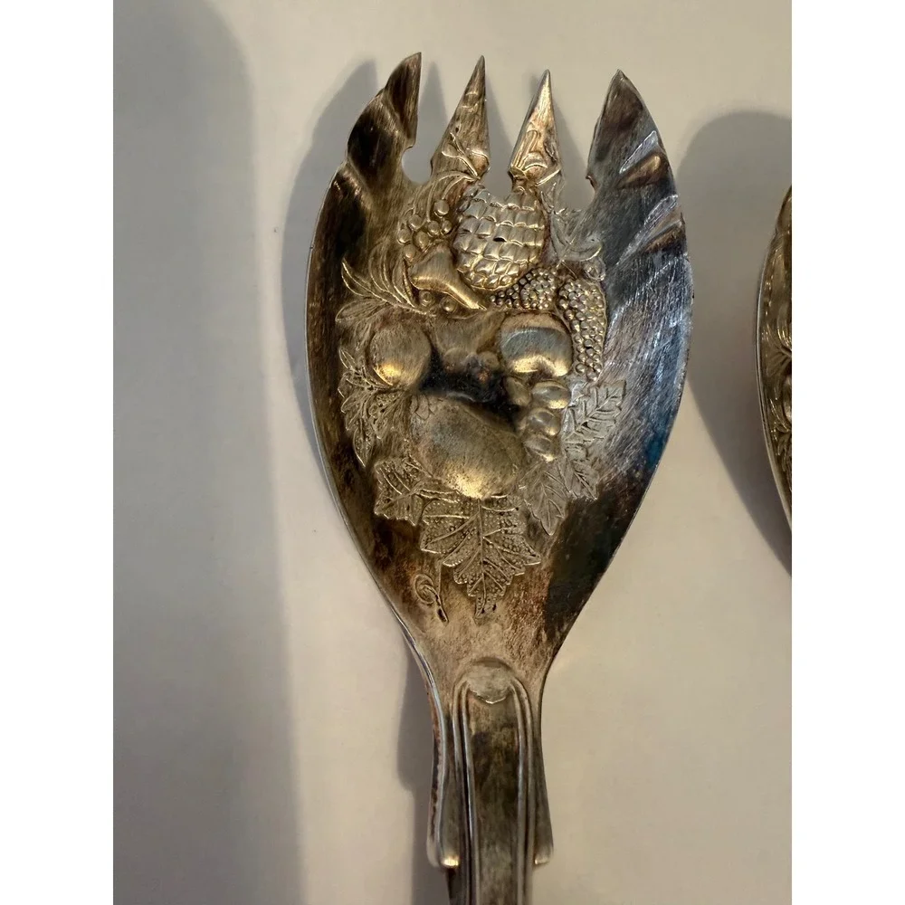 Vintage B.R.R. & G.C. Italy Silver Plated Fruit Shell Salad Serving Set 2pc